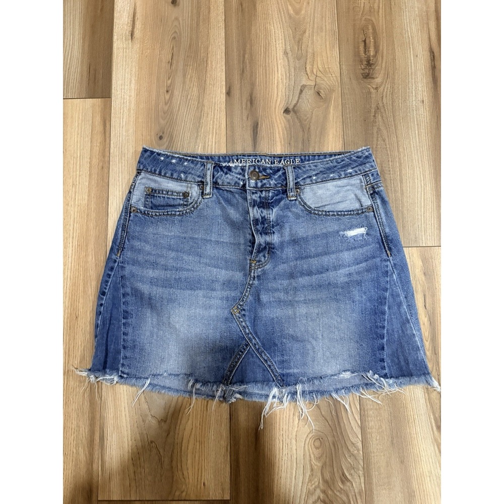 American Eagle Outfitters Jean Skirt Womens 4 Blue Denim Button Fly Cut Off